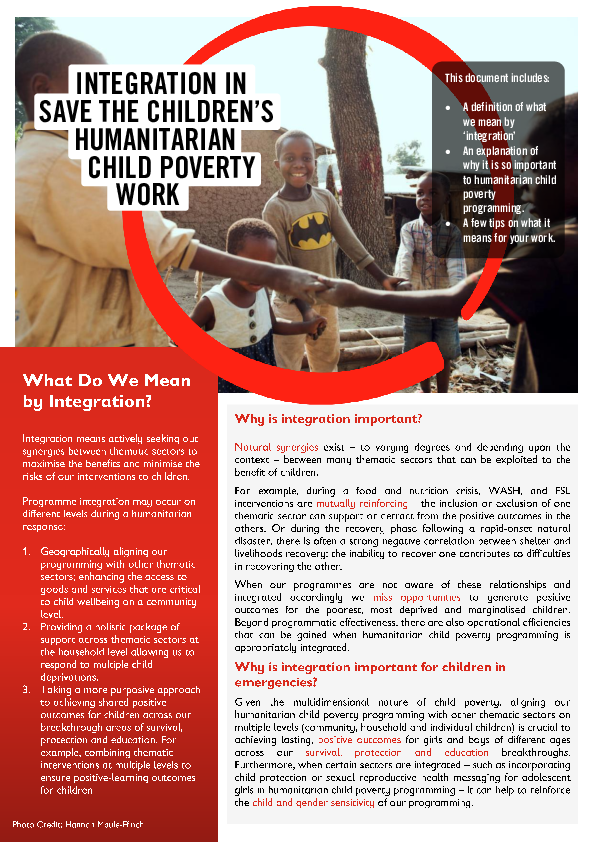 Integration in Save the Children's Humanitarian Child Poverty Work